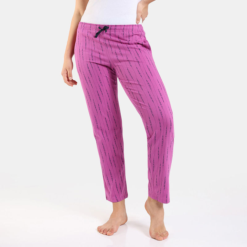 Zivame Peeking Barks Knit Cotton Pyjama - Rose Purple (M)