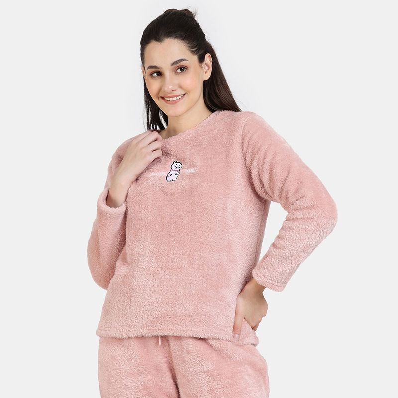 Zivame Fancy Fur Knit Poly Sweatshirt - Dusty Pink (L)