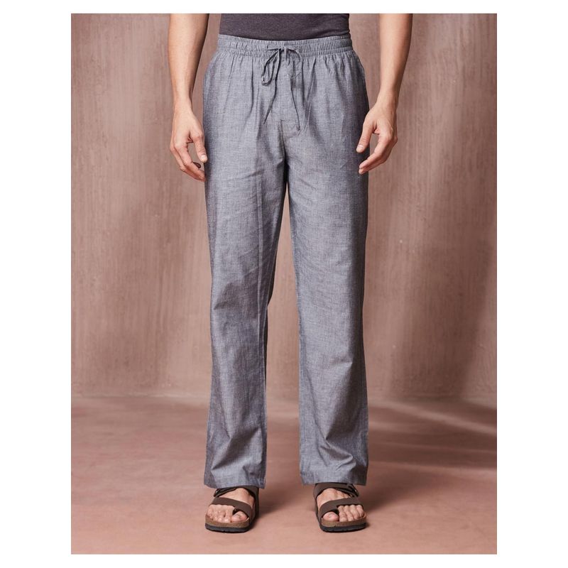 Fabindia Cotton Full Length Drawstring Grey Trousers (32)