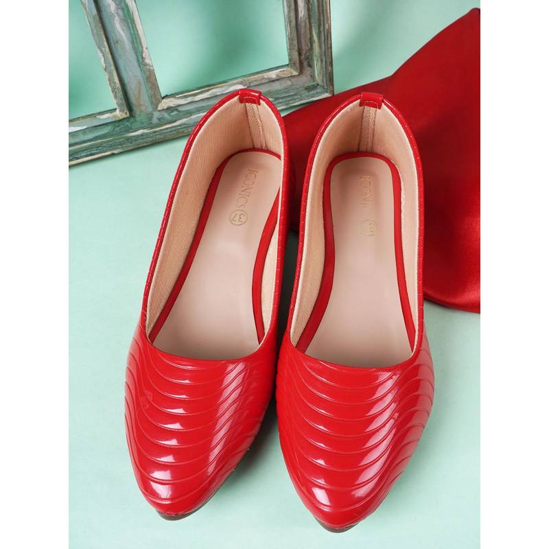 Iconics Red Western - Solid Textured Ballerinas (EURO 37)