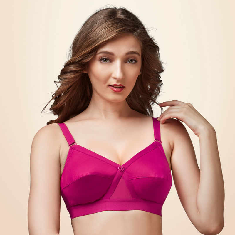 Trylo Krutika Plain Cotton Fabric Opulent Full Cup Bra - Raspberry (38E)