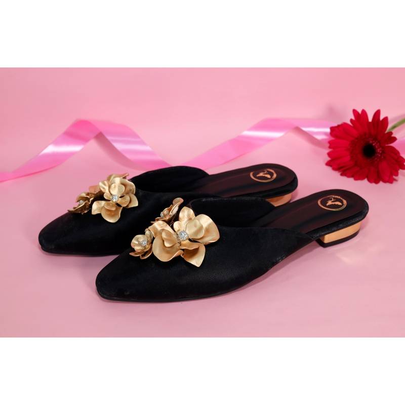 Sana K Luxurious Footwear Women Floral Black Buns and Roses Sandal Heels (EURO 37)