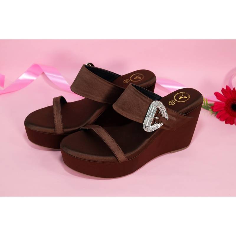 Sana K Luxurious Footwear Women Brown Round Toe Slip-On Mocha Wedges Heels (EURO 37)