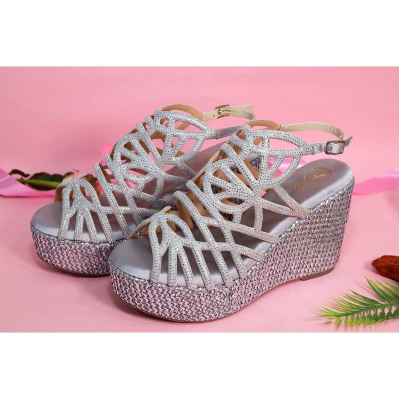 Sana K Luxurious Footwear Women Giorgia Silver Wedges Heels (EURO 37)