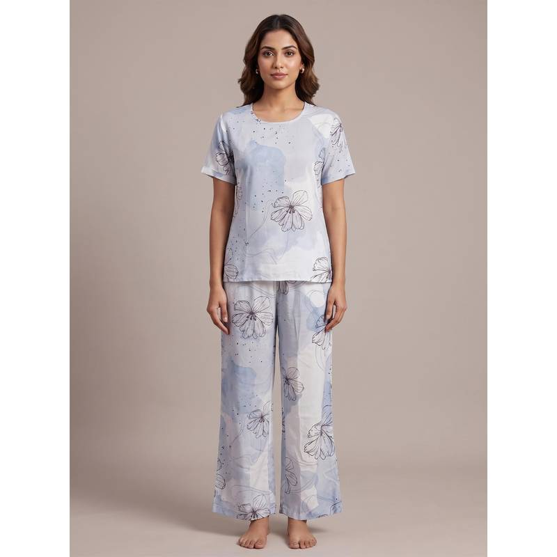FABLUSH Women Grey Rayon Top with Pyjama (2Xl)