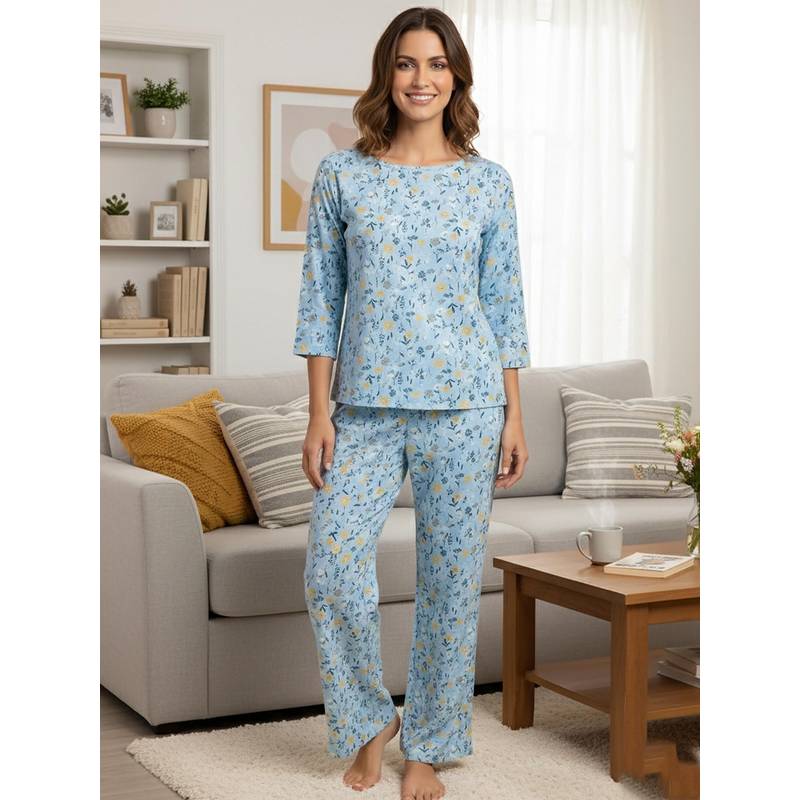 FABLUSH Women Blue Viscose Top with Pyjama (2Xl)