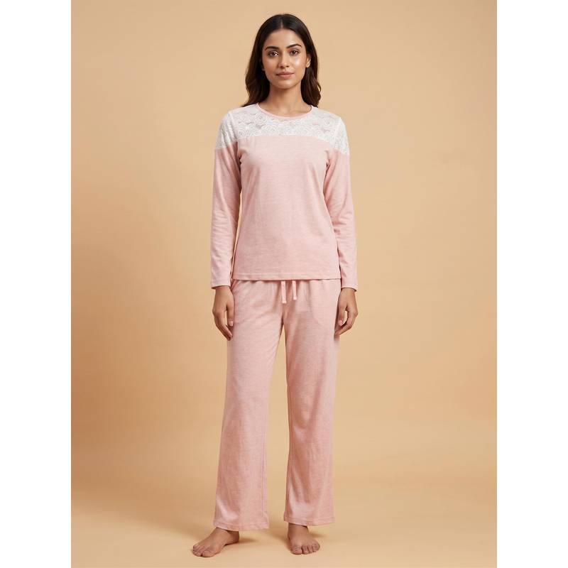 FABLUSH Women Pink Cotton Top with Pyjama (2Xl)