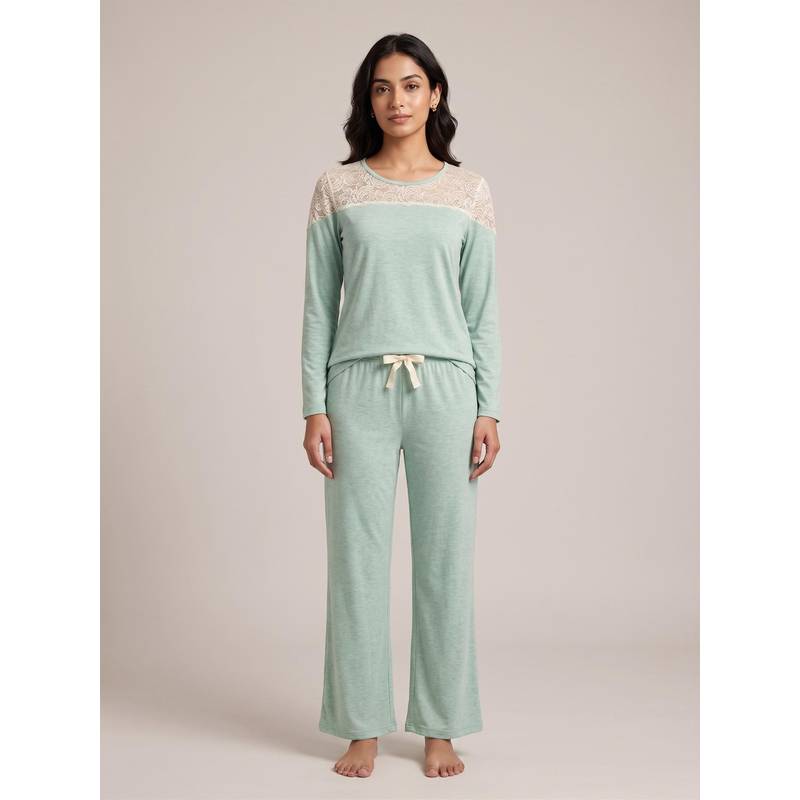 FABLUSH Women Blue Cotton Top with Pyjama (2Xl)
