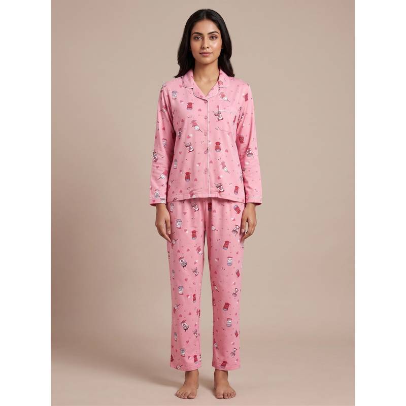 FABLUSH Women Pink Viscose Shirt with Pyjama (Xl)