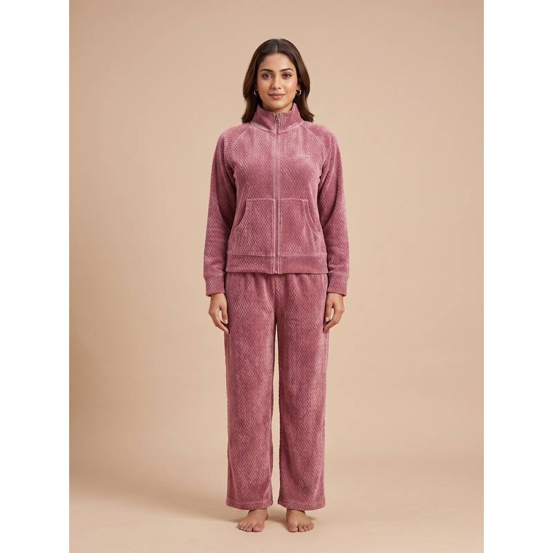 FABLUSH Women Peach Cotton Blend Sweatshirt with Pyjama (S)