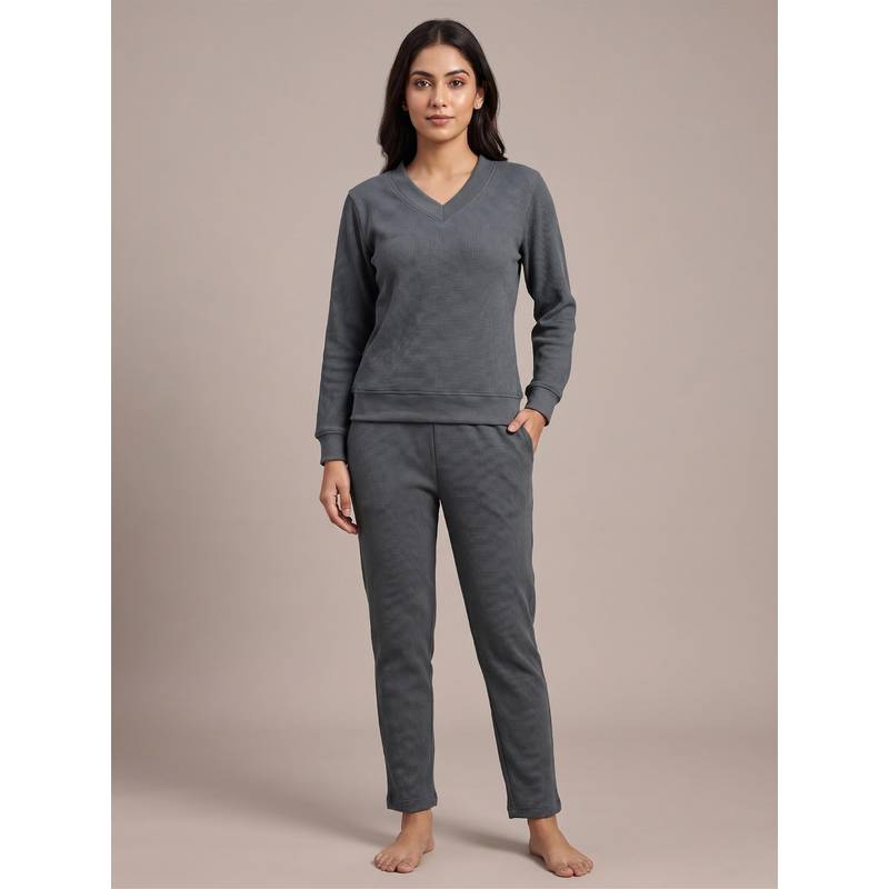 FABLUSH Women Grey Cotton Sweatshirt with Pyjama (S)
