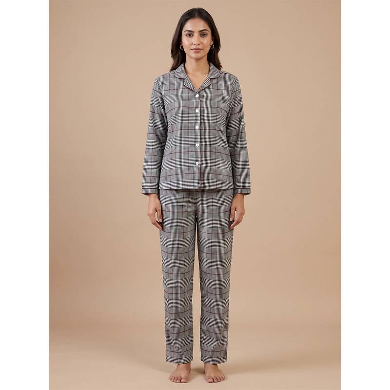 FABLUSH Women Grey Rayon Shirt with Pyjama (M)