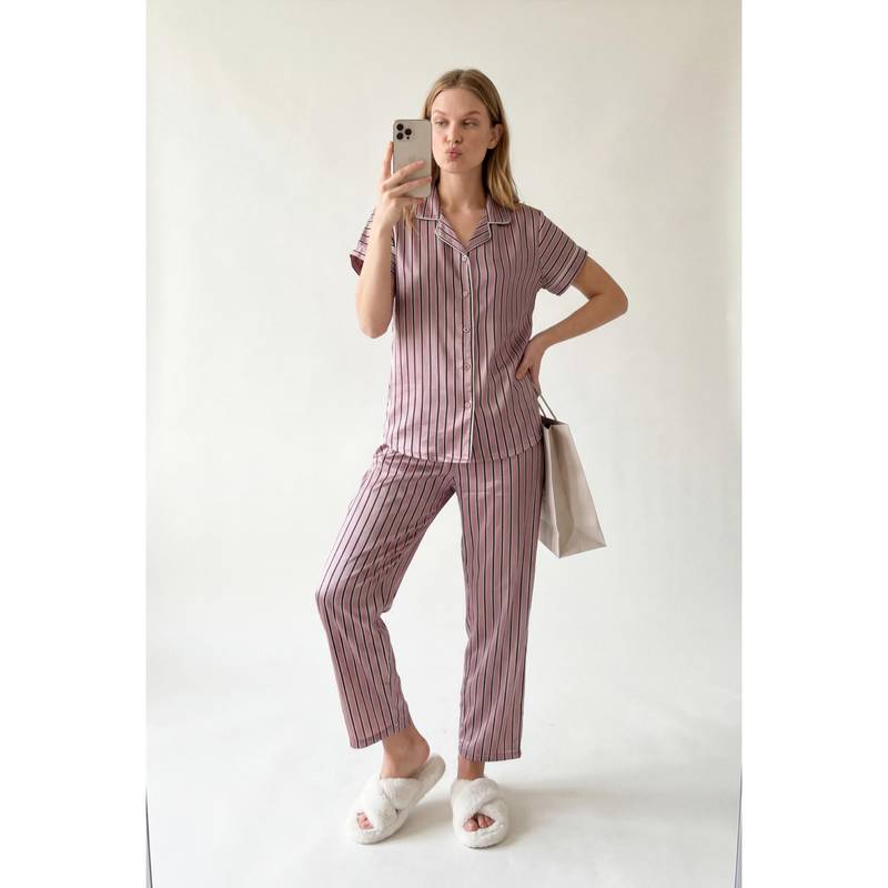 JULIANA DREAM Women Pink Satin Shirt with Pyjama (XL)