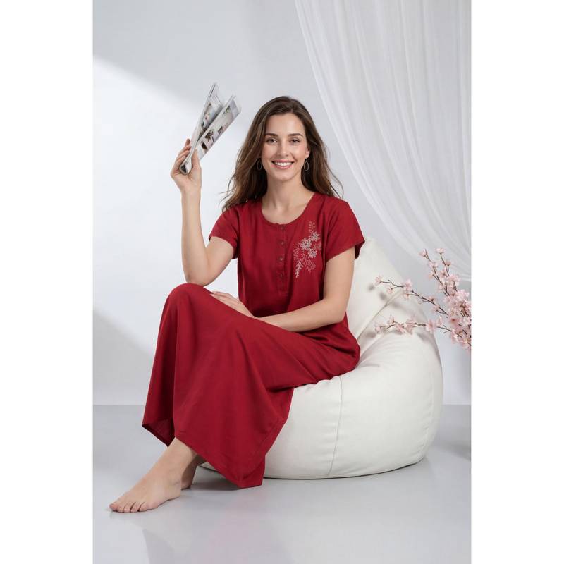 JULIANA DREAM Women Maroon Cotton Nightdress (L)