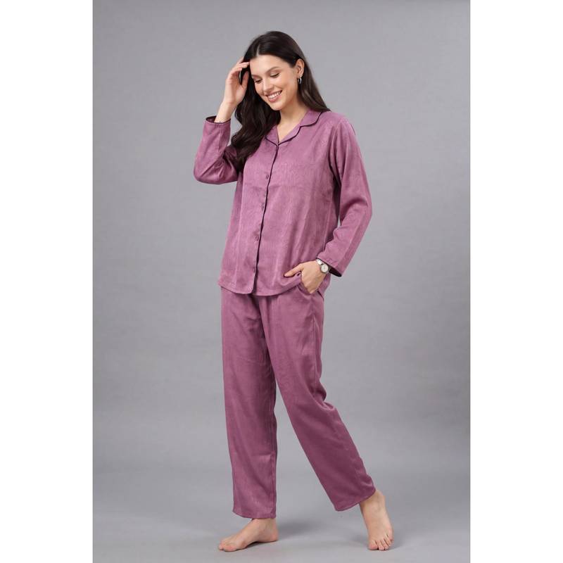 JULIANA DREAM Women Pink Satin Shirt with Pyjama (L)