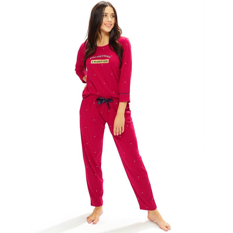 LOTIK Women Maroon Cotton Top with Pyjama (S)