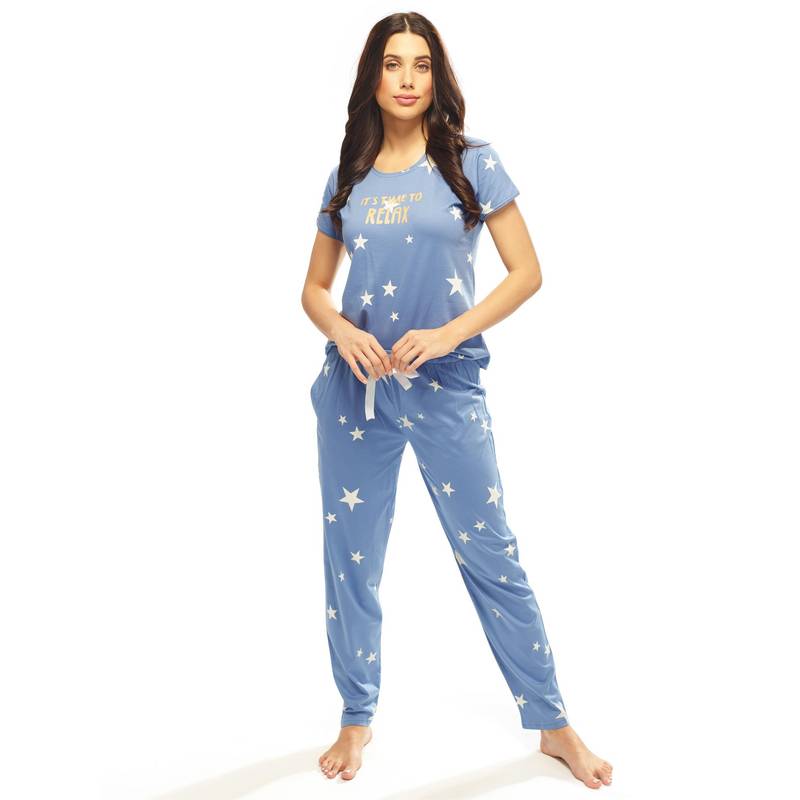 LOTIK Women Blue Cotton T-Shirt with Pyjama (S)