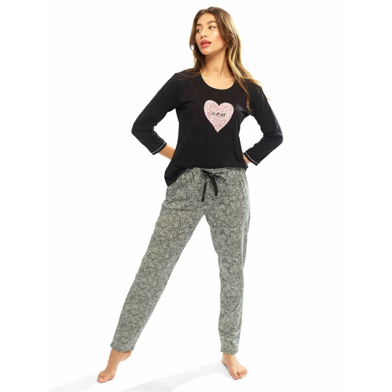 LOTIK Women Black Cotton Top with Pyjama (S)