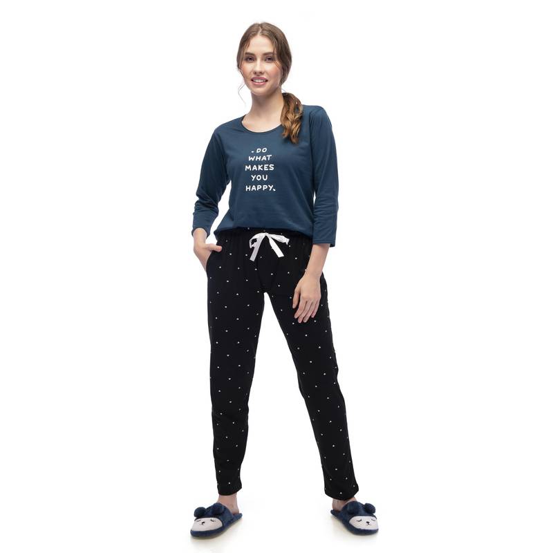 LOTIK Women Teal Cotton Top with Pyjama (M)