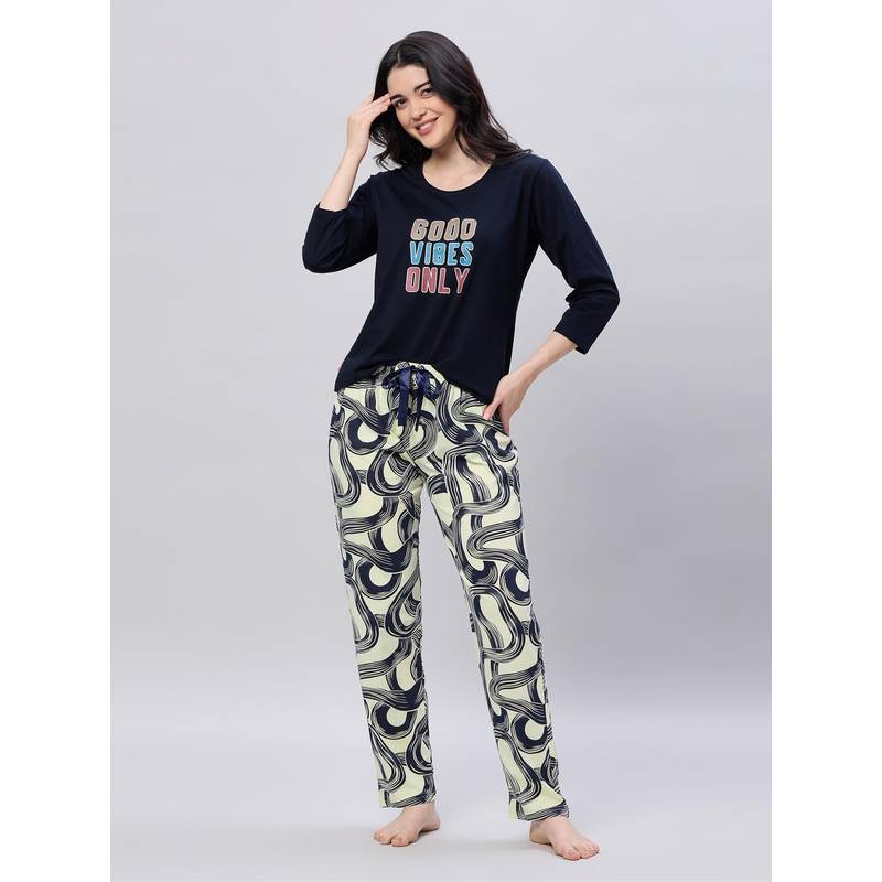 LOTIK Women Blue Cotton Top with Pyjama (S)