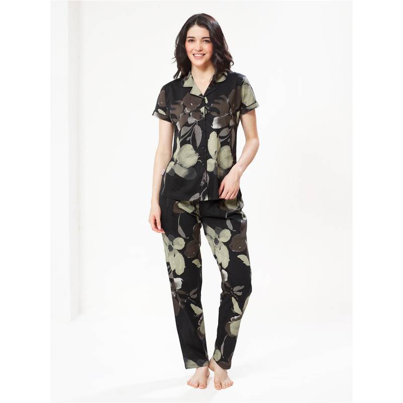 LOTIK Women Black Cotton Shirt with Pyjama (S)