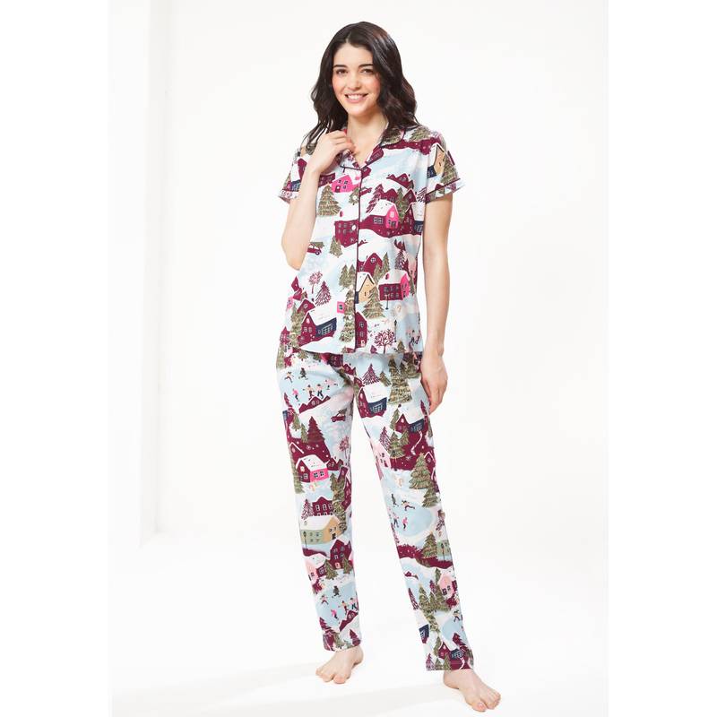 LOTIK Women Multi-Colour Cotton Shirt with Pyjama (S)