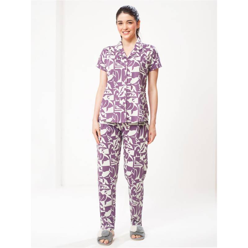 LOTIK Women Magenta Cotton Shirt with Pyjama (S)