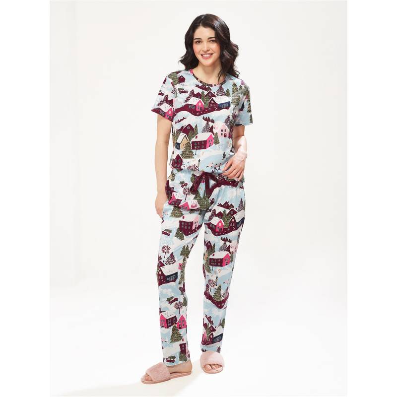 LOTIK Women Multi-Colour Cotton Top with Pyjama (S)