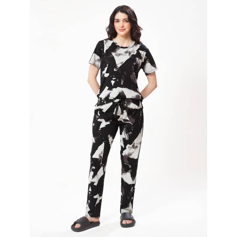 LOTIK Women Black Cotton Top with Pyjama (S)