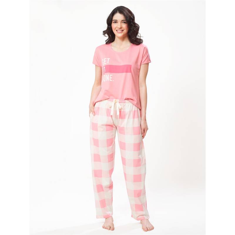 LOTIK Women Pink Cotton Top with Pyjama (S)