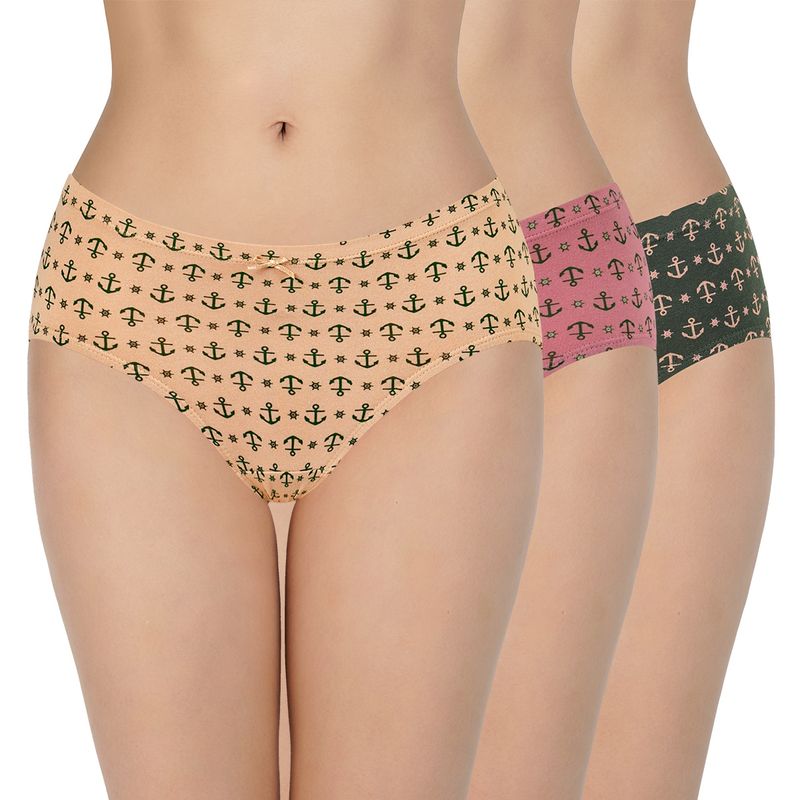 Amante Printed Mid Rise Inner Elastic Hipster Panties Assorted (Pack of 3) (M)