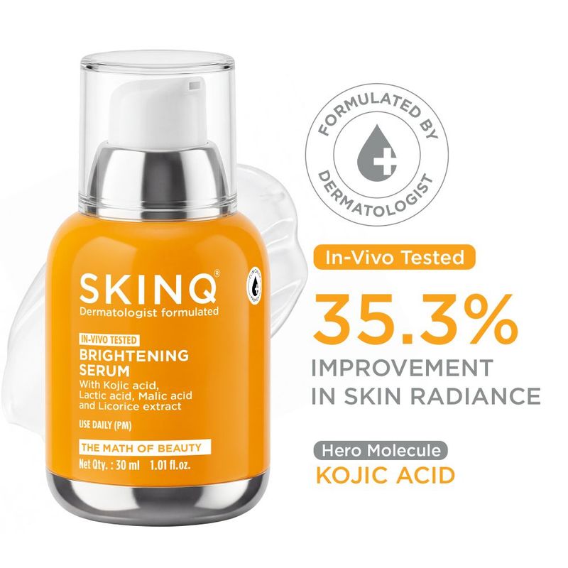 SKINQ Brightening Serum with Lactic & Malic Acid, Reduces Pigmentation & Brightens Skin