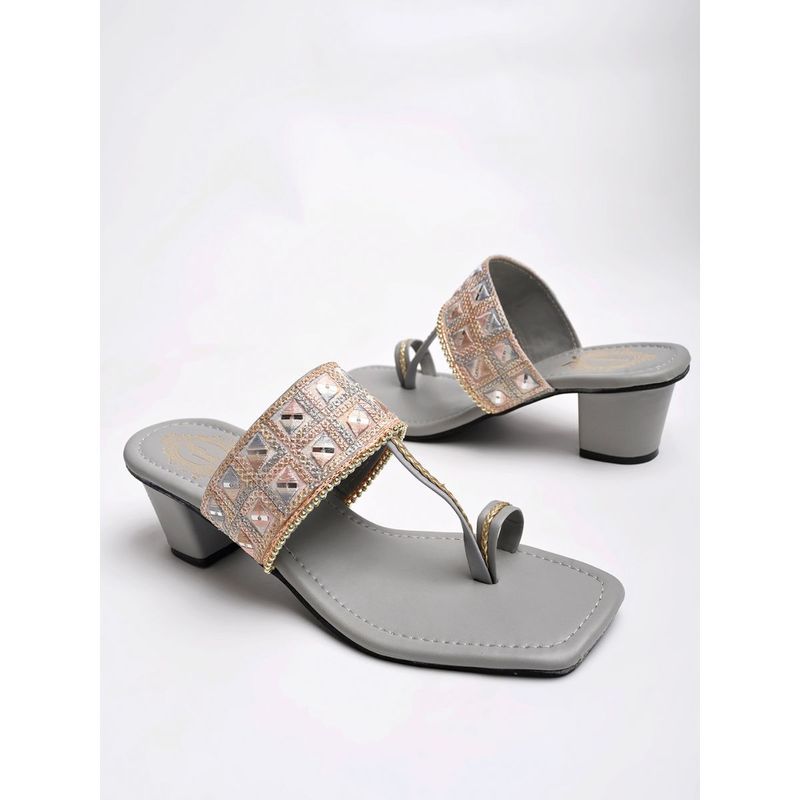 Shoetopia Classic Grey Kolhapuri Heels for Women (EURO 39)