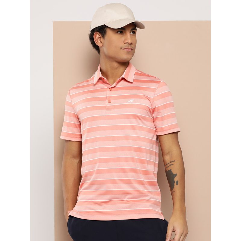 Alcis Pink Men Striped Polo Collar Dry Tech Golf T-Shirt (L)