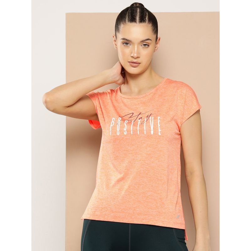 Alcis Orange Women Typography Printed Dry Tech Comfortable Fit Running T-Shirt (M)