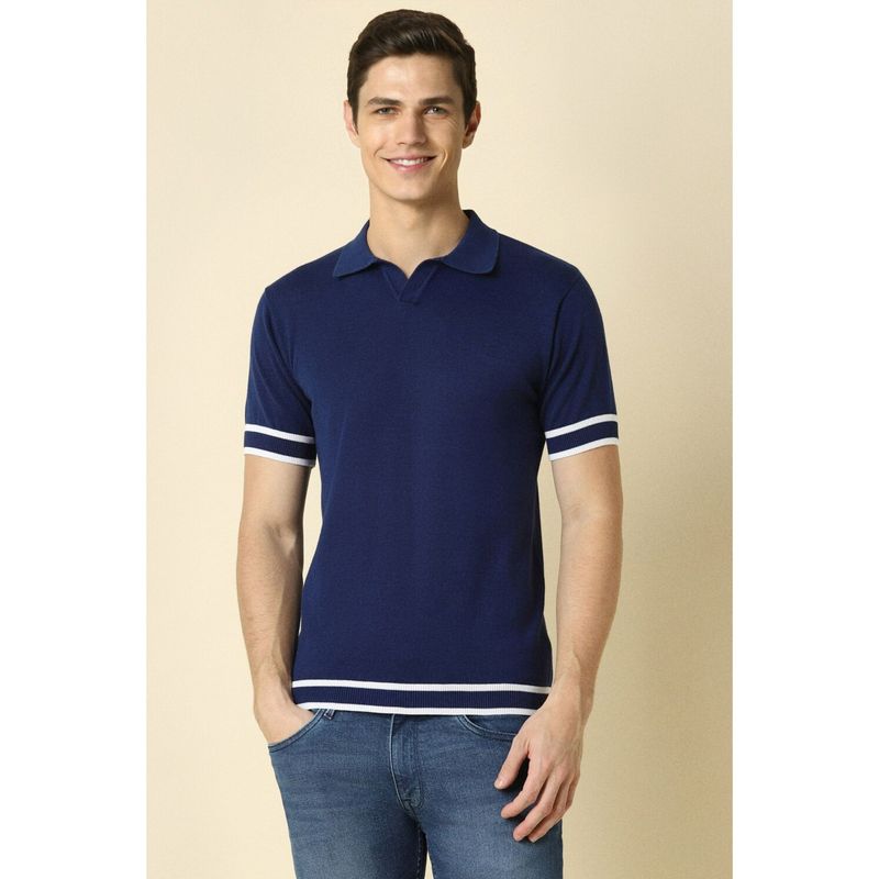 Allen Solly Men Blue Solid Polo Neck T-Shirt (L)