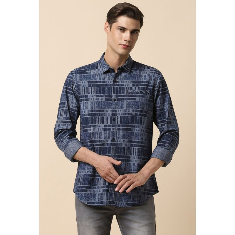 Allen Solly Men Blue Custom Fit Print Full Sleeves Casual Shirt (39)