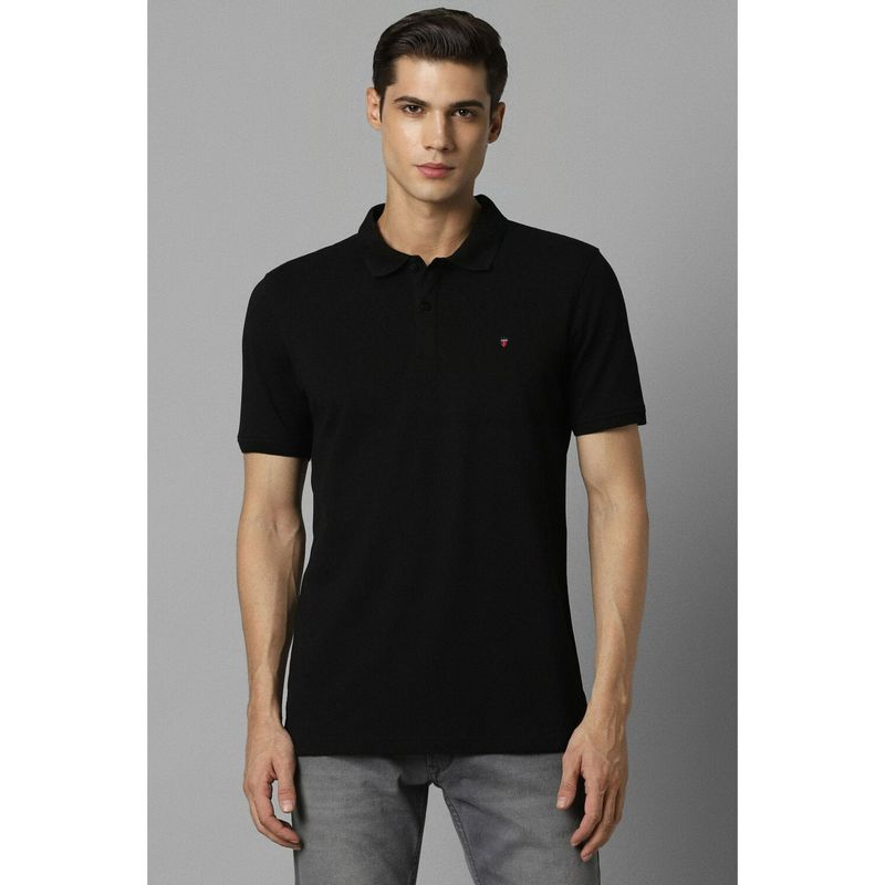 Louis Philippe Men's Slim Fit Solid Black Pique Polo Tshirt (M)