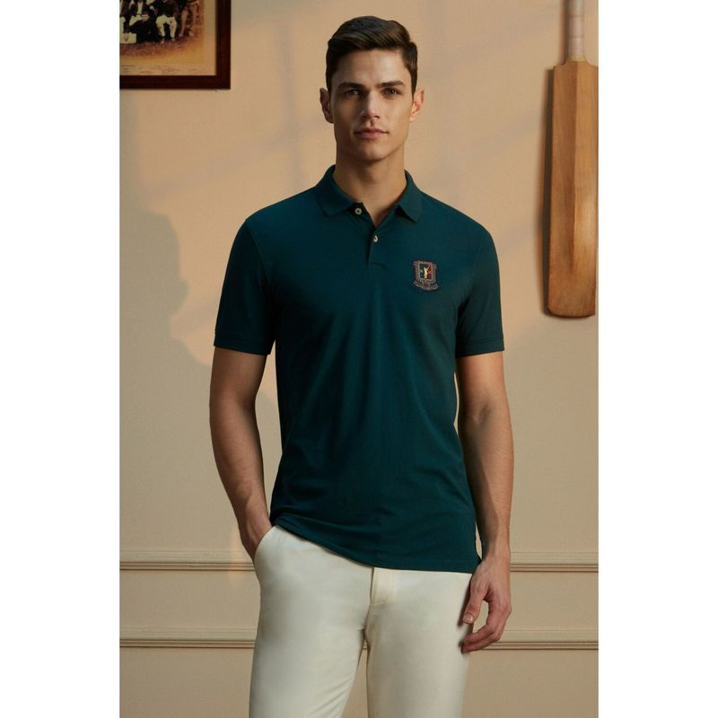 Peter England Men Green Solid Cotton Rich Polo T-Shirt (S)