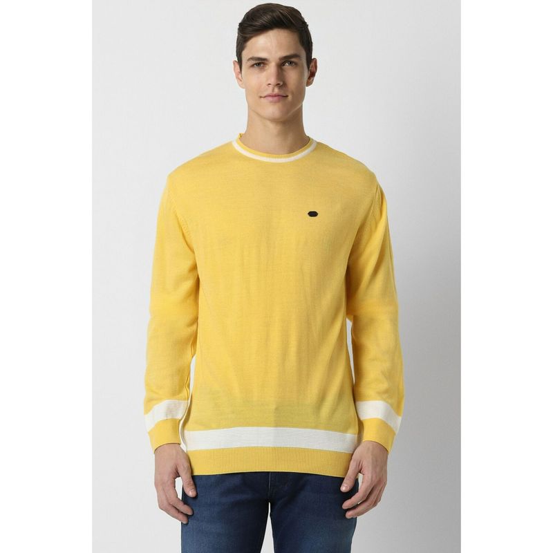 Peter England Men Yellow Solid Crew Neck Sweater (M)