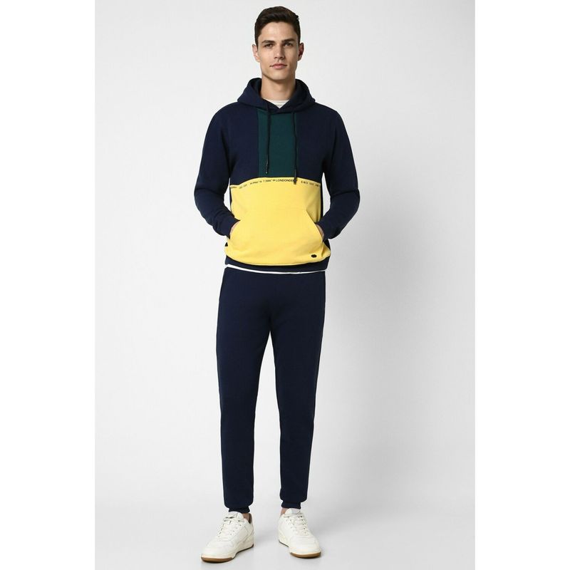 Peter England Men Navy Colorblock Casual Sweatshirt Joggers (Set of 2) (S)