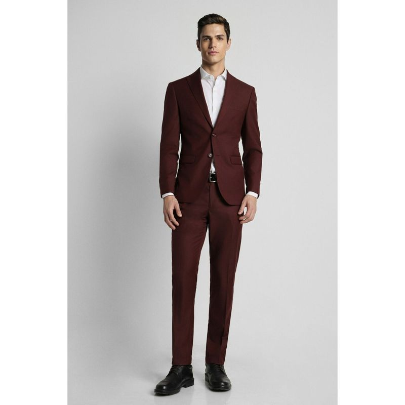 Peter England Men Maroon Solid Slim Fit Formal Two Piece Suit (Set of 2) (40)