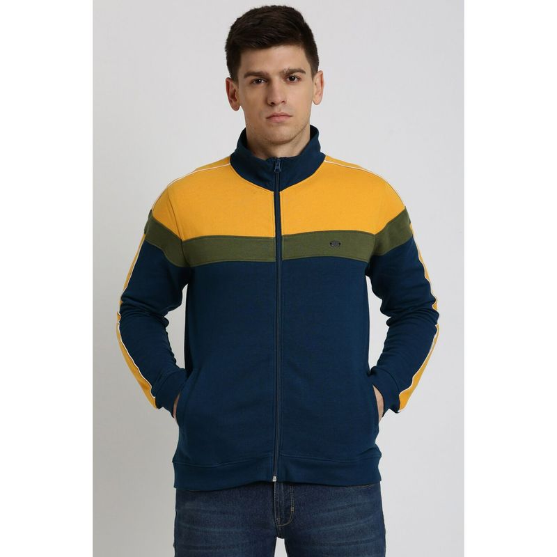 Peter England Men Navy Colorblock Stylized Neck Sweatshirt (L)
