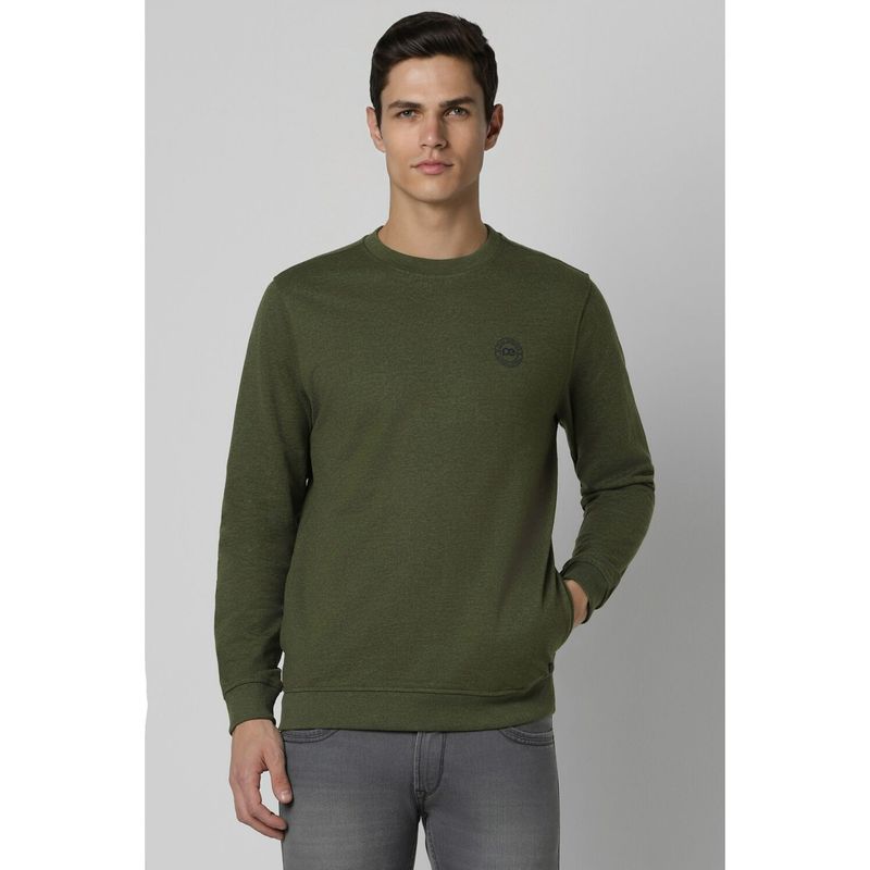 Peter England Men Olive Solid Crew Neck Sweatshirt (M)