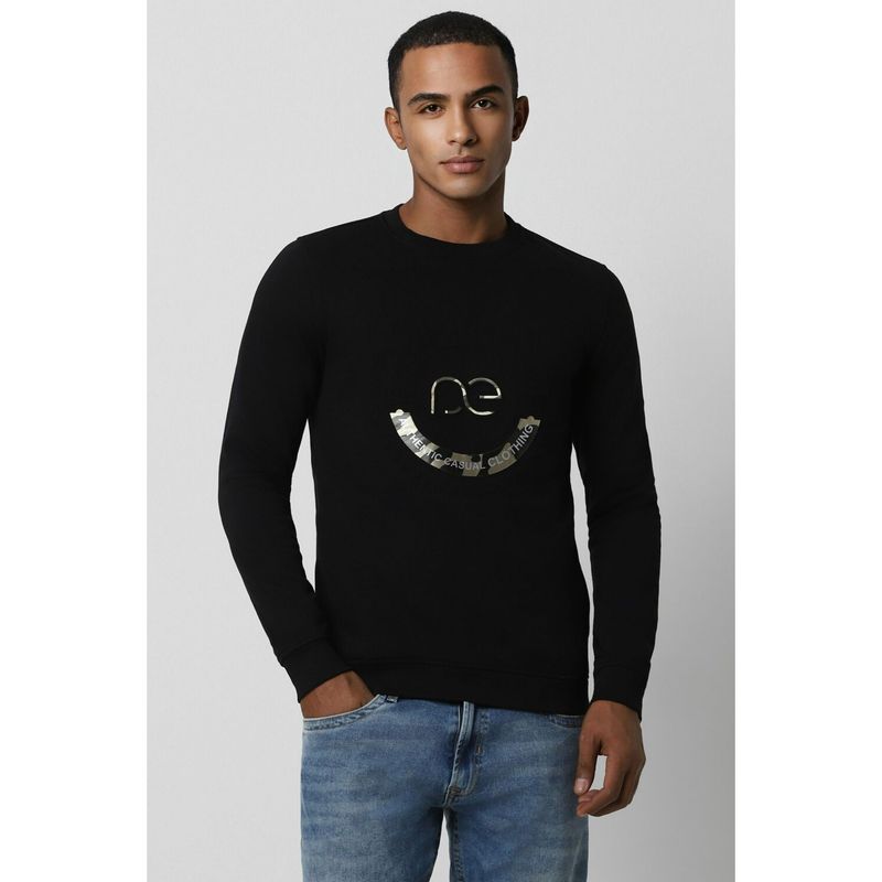 Peter England Men Black Printed Crew Neck Sweatshirt (S)