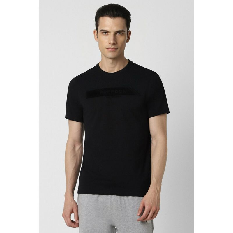 Van Heusen Men Black Printed Crew Neck T-Shirt (M)
