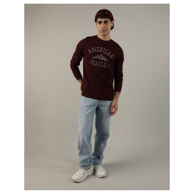 American Eagle Men Burgundy Long-Sleeve Logo Graphic Thermal T-Shirt (M)