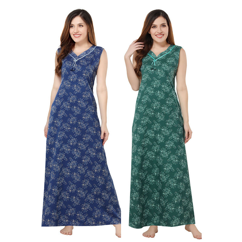 PIU Womens Cotton Sleeveless Nightdress (Pack of 2) (M)