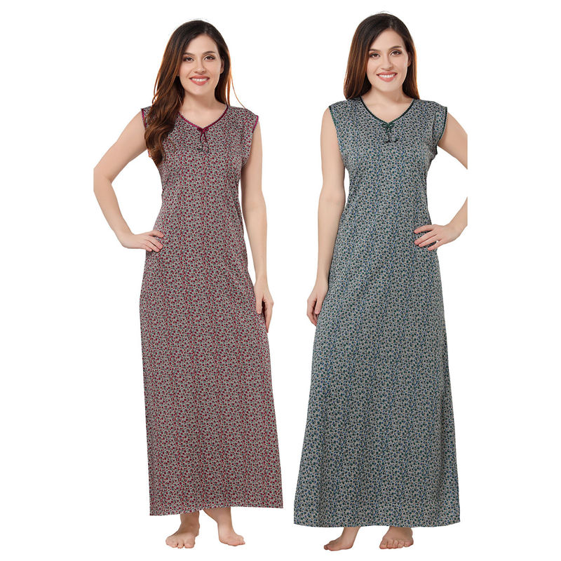 PIU Womens Cotton Sleeveless Nightdress (Pack of 2) (M)