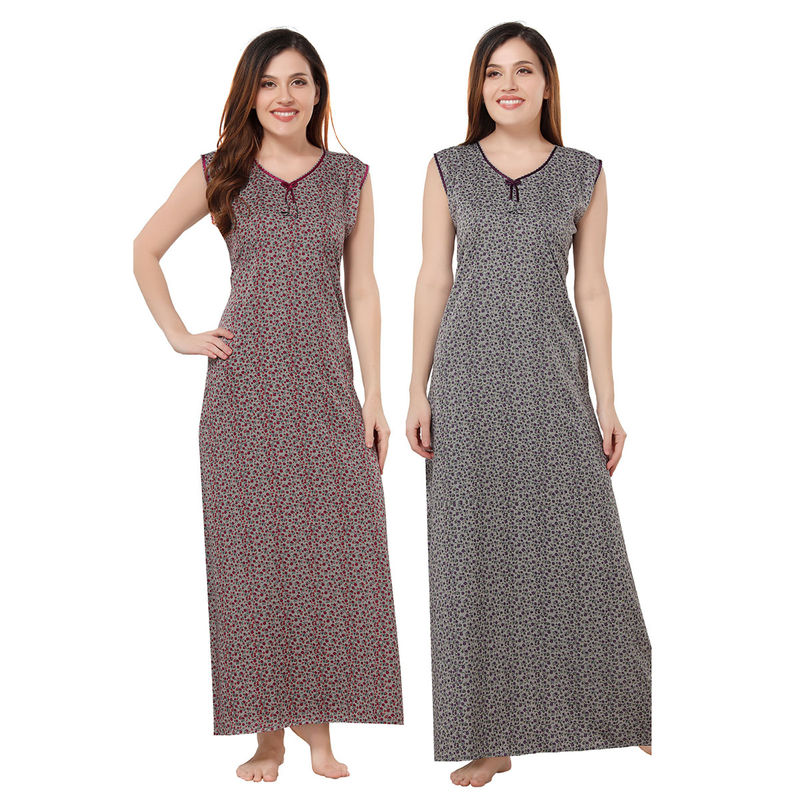 PIU Womens Cotton Sleeveless Nightdress (Pack of 2) (M)